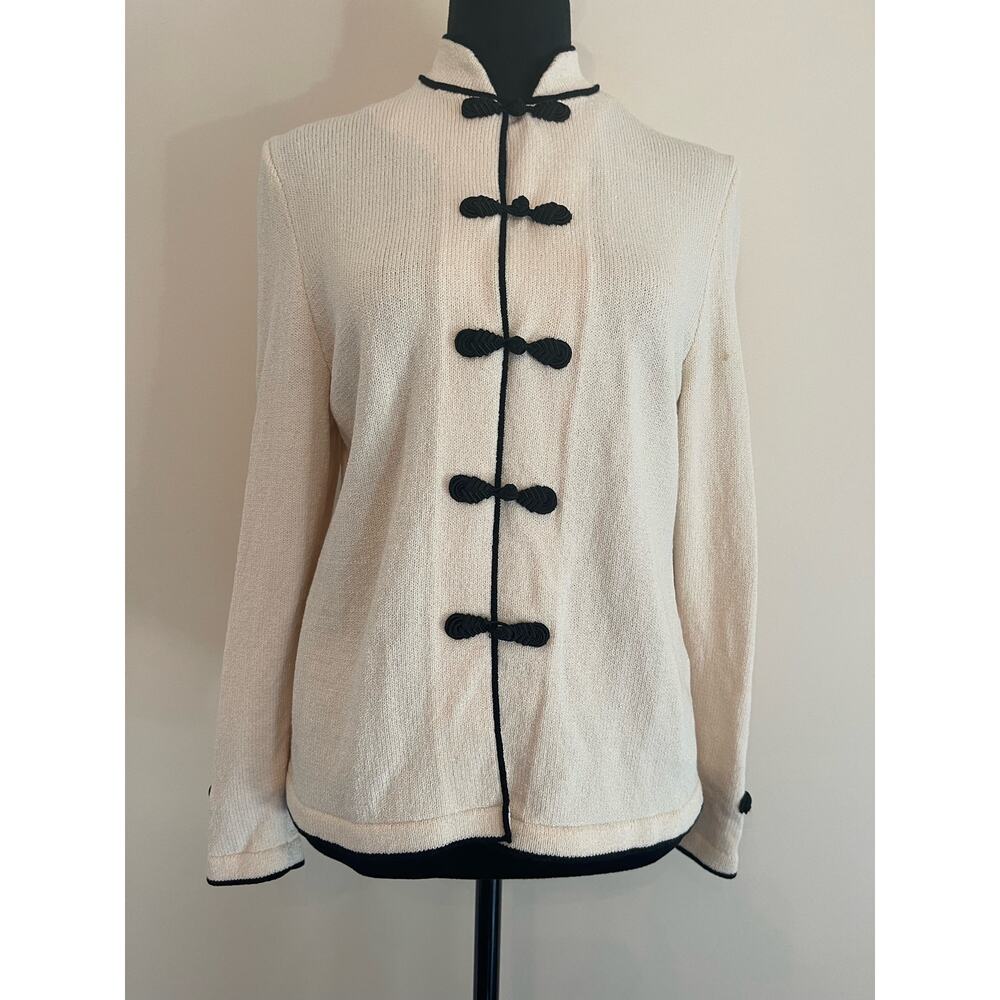 J.S.S knit wear button up Jacket small wool cream/ black vintage classic